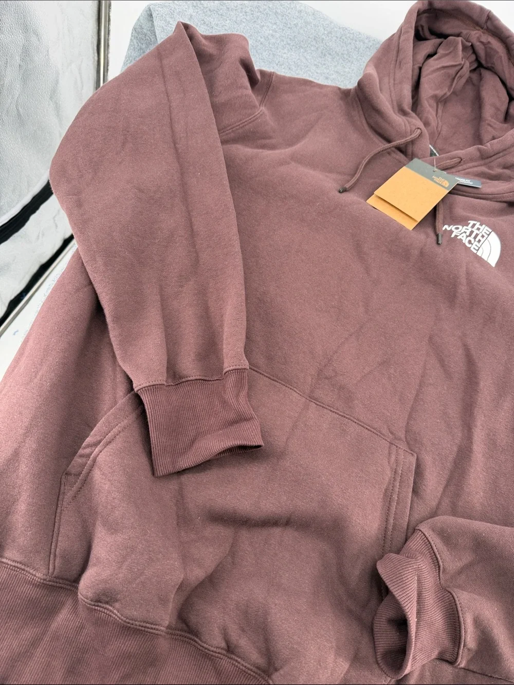 The North Face coal brown white logo Hooded Pullover rare Sweatshirt NWT Large